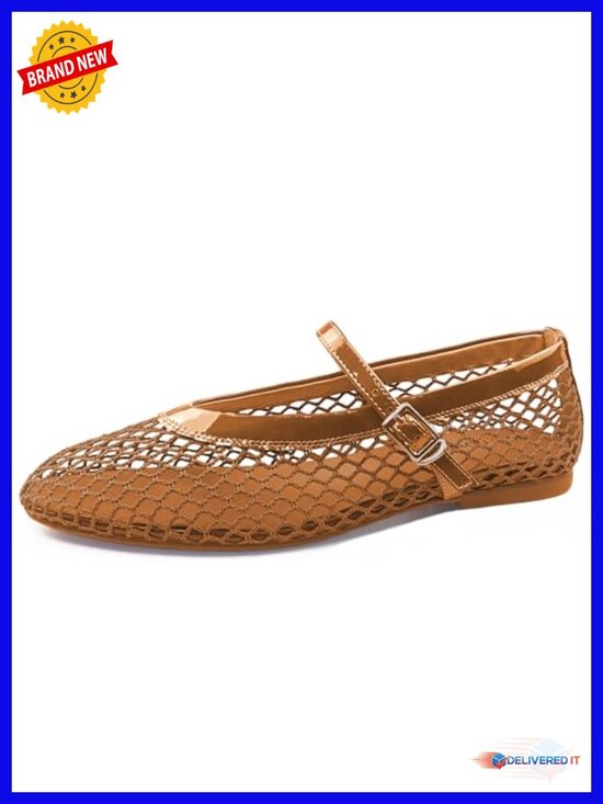 Shoes - Women's Mesh Ballet Flats Fishnet Ballerina Mary Jane Sandals Memory Foam